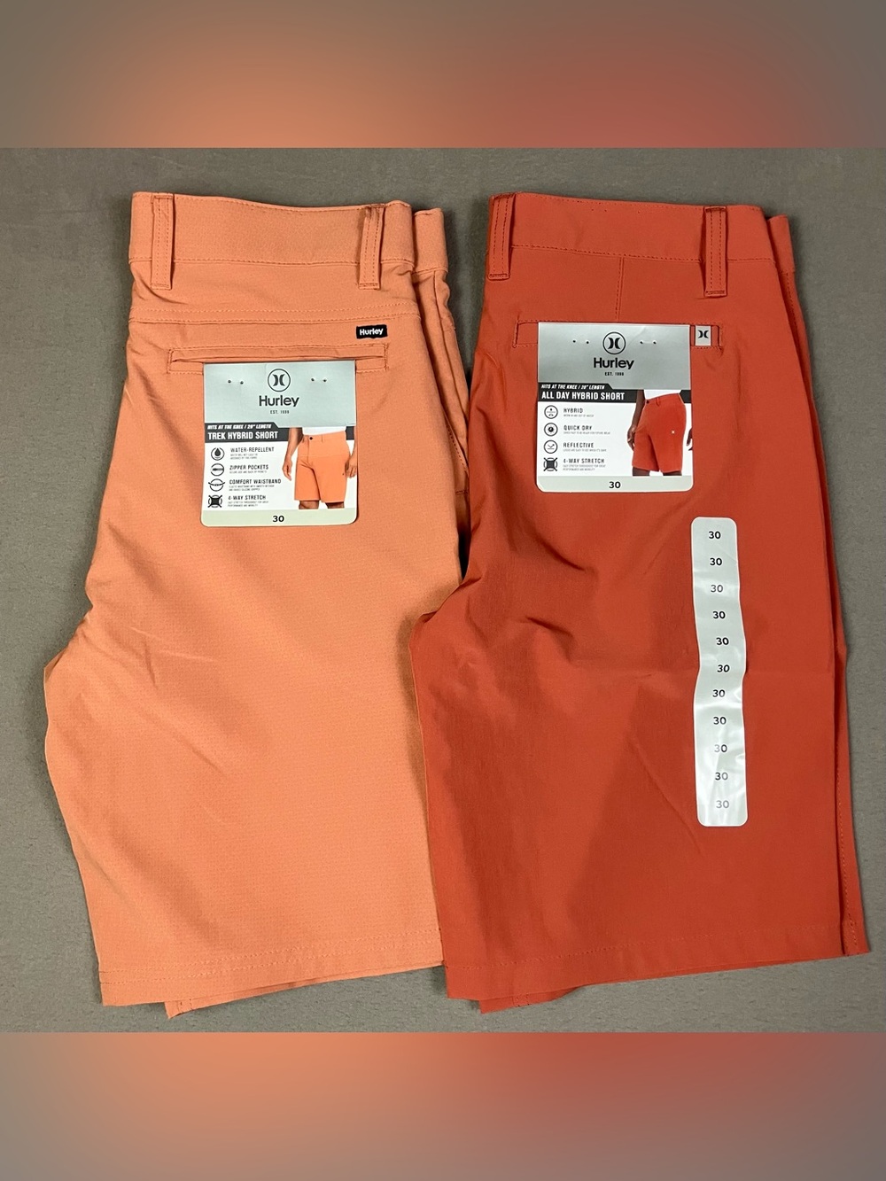 Hurley All Day / Trek Hybrid Shorts Size 30 Stretch Reflective NEW Lot Of 2! Lis